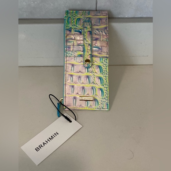 🆕 Brahmin Cotton Candy Ombré Credit Card Wallet Croc Embossed Leather - Picture 9 of 10